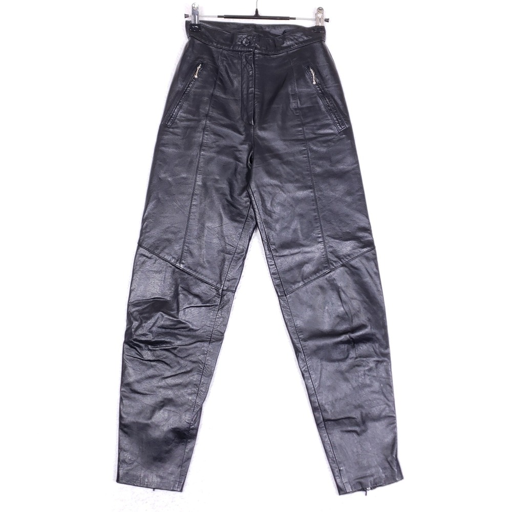 Lew Magram Vintage Leather Pants Womens 2 High Waisted Tapered Black Ankle Zip